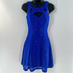 Charlotte Russe Womens Royal Blue Sleeveless Skater Mini Dress w/Strappy Neck-XS